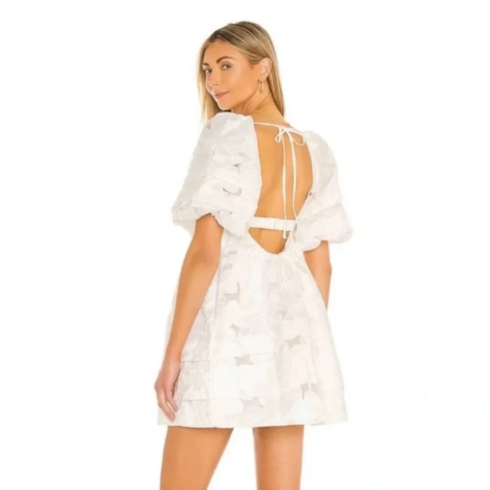 For Love & Lemons Evelyn Organza Babydoll White Floral Mini Dress - Picture 2 of 5